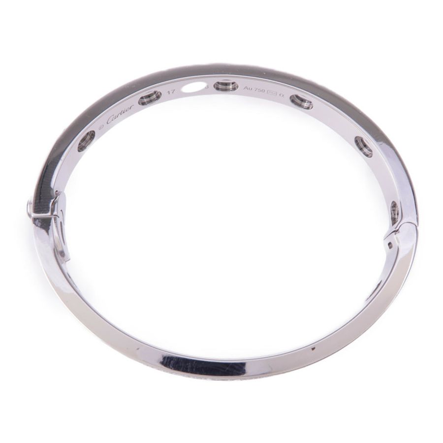 CARTIER 18K白金/陶瓷Love Bangle鑽石手鐲Cartier#17-3
