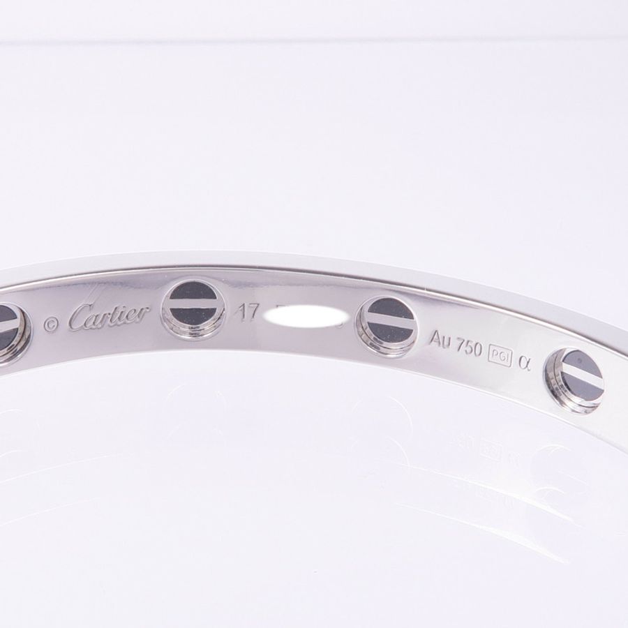 CARTIER 18K白金/陶瓷Love Bangle鑽石手鐲Cartier#17-4