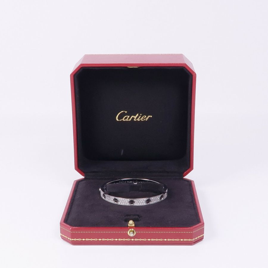 CARTIER 18K白金/陶瓷Love Bangle鑽石手鐲Cartier#17-10