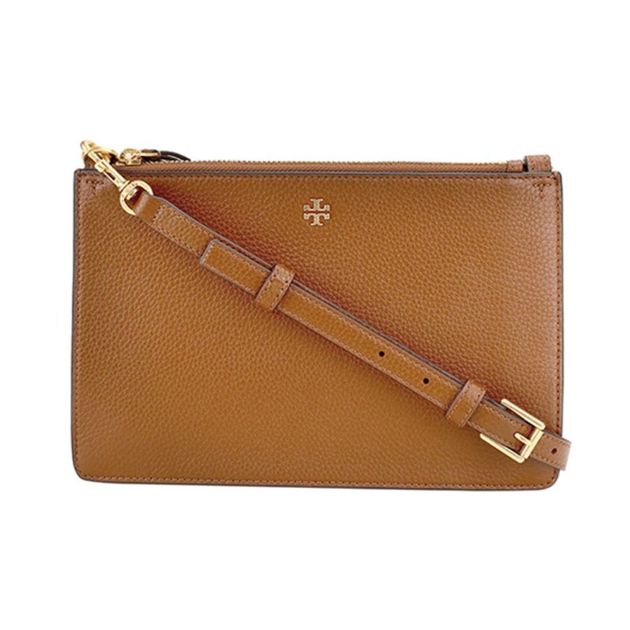【TORY BURCH】皮革雙層拉鍊斜背包-焦糖色-0
