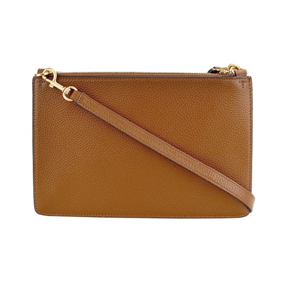 【TORY BURCH】皮革雙層拉鍊斜背包-焦糖色-1