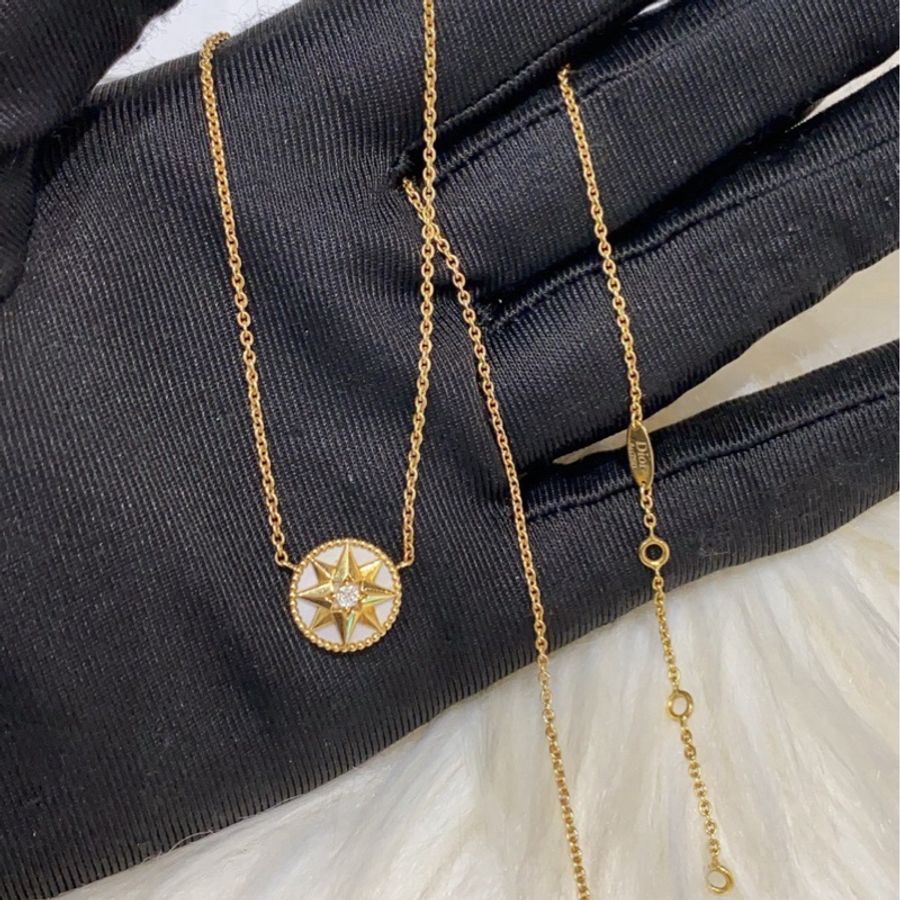 Dior白貝母 八芒星 單鑽 18k金 項鍊-1