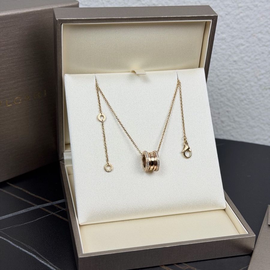 BVLGARI B.ZERO1系列吊墜項鍊 18K玫瑰金 鑲鑽 彈簧項鍊 附件如圖 無卡-1