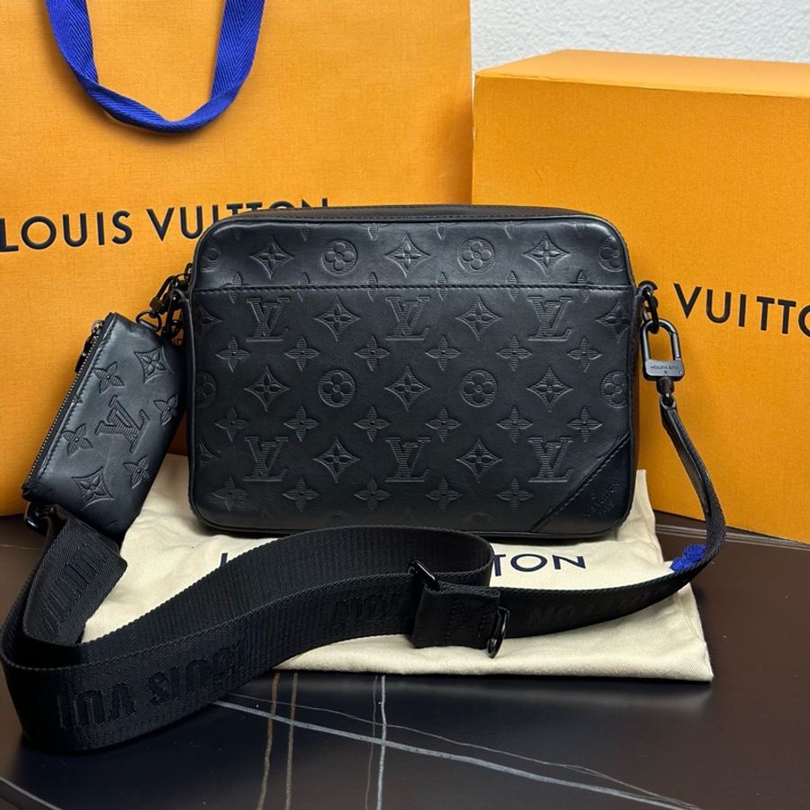 LV Trio 三合一 老花壓紋牛皮革 單肩斜挎包 黑色 尺寸約25×7×18.5cm-2