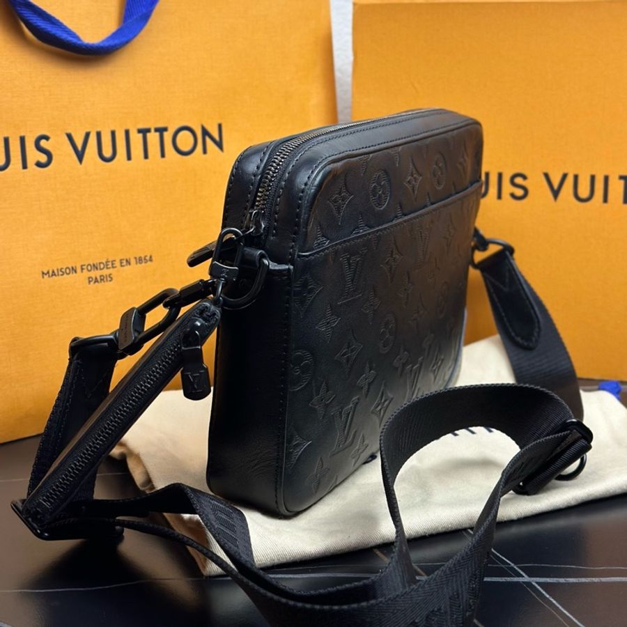 LV Trio 三合一 老花壓紋牛皮革 單肩斜挎包 黑色 尺寸約25×7×18.5cm-3