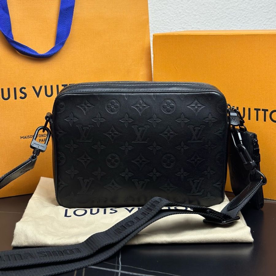 LV Trio 三合一 老花壓紋牛皮革 單肩斜挎包 黑色 尺寸約25×7×18.5cm-5