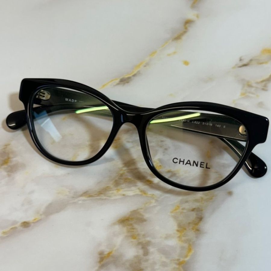 🎉新品好折扣✨Chanel 3440H Butterfly 珍珠裝飾平光眼鏡鏡框 黑金/珍珠飾邊-4