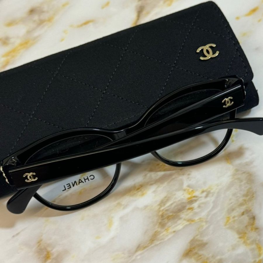 🎉新品好折扣✨Chanel 3440H Butterfly 珍珠裝飾平光眼鏡鏡框 黑金/珍珠飾邊-5