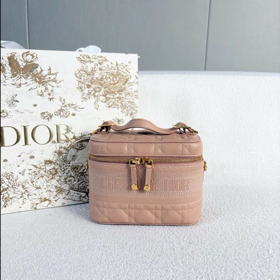 Dior • Travel Vanity 粉色金釦羊皮化妝盒子包 小號-2