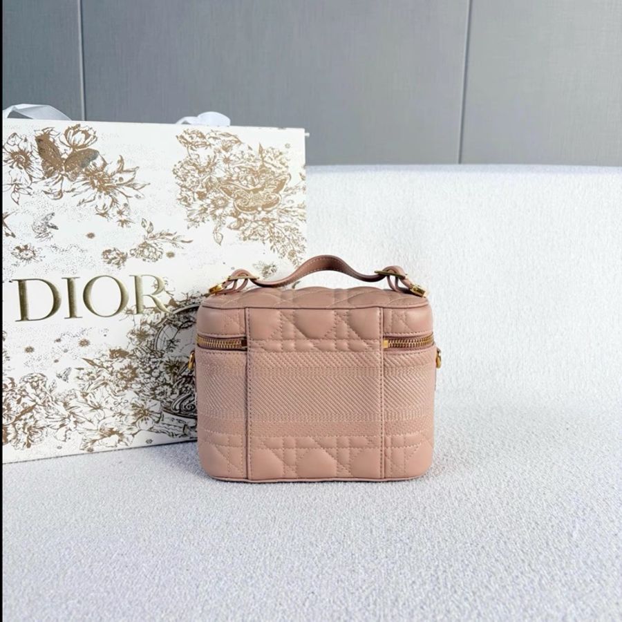 Dior • Travel Vanity 粉色金釦羊皮化妝盒子包 小號-3