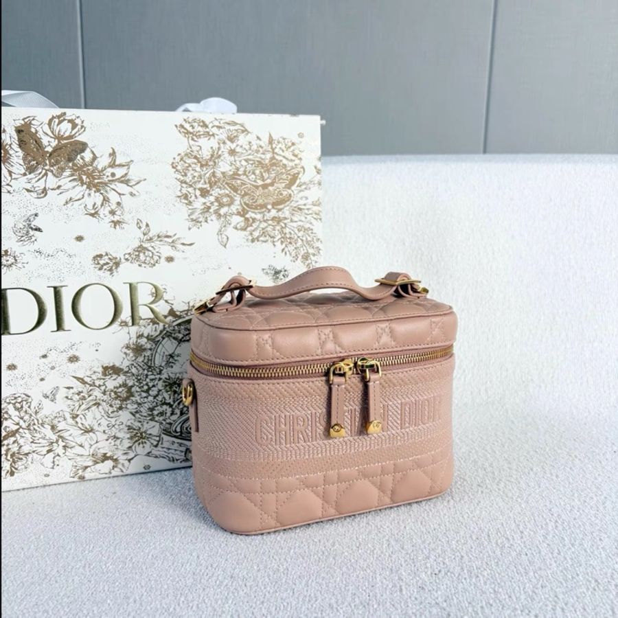 Dior • Travel Vanity 粉色金釦羊皮化妝盒子包 小號-4
