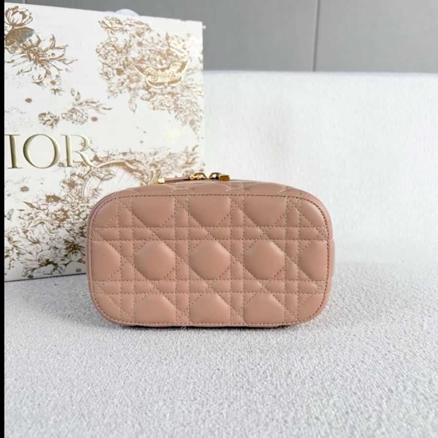 Dior • Travel Vanity 粉色金釦羊皮化妝盒子包 小號-5