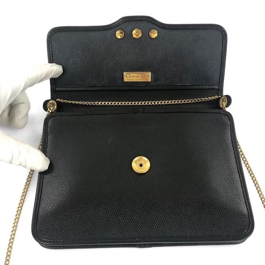【LA LUNE】稀有中古包 Dior 黑色極簡翻蓋小包 單肩包 側背包 斜背包 古董包-4