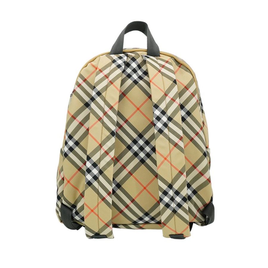 Burberry Vintage 格紋戰馬印花帆布拉鍊雙肩後背包(8091312-米)-2