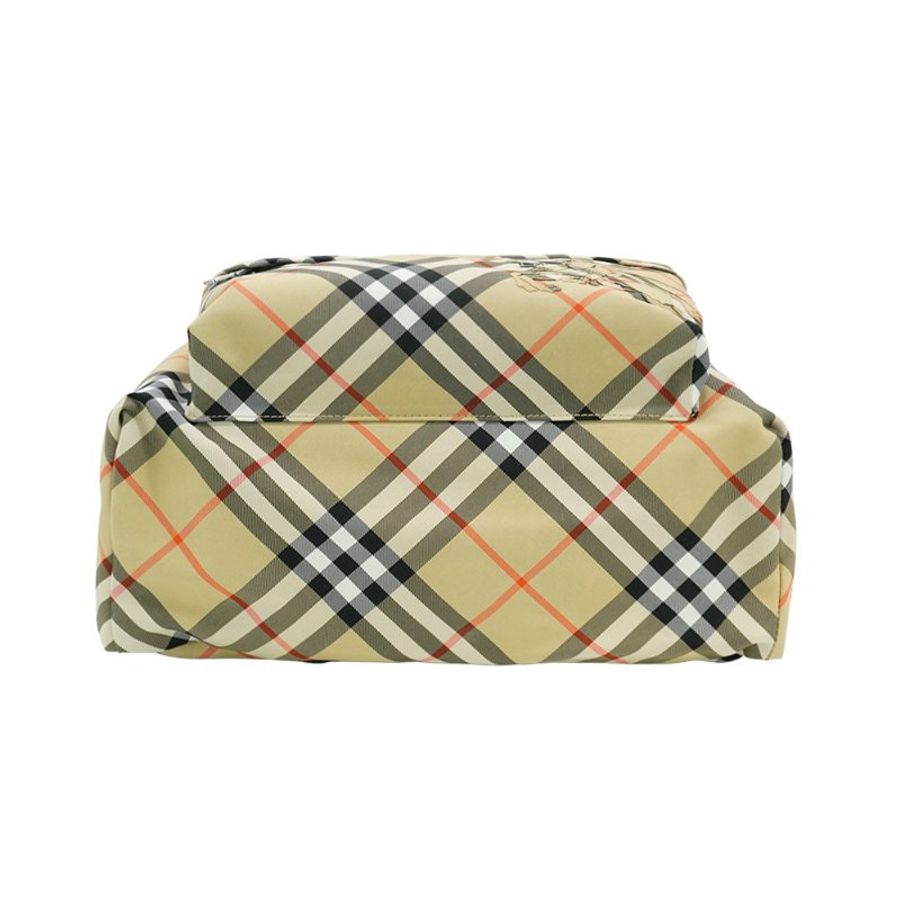 Burberry Vintage 格紋戰馬印花帆布拉鍊雙肩後背包(8091312-米)-3