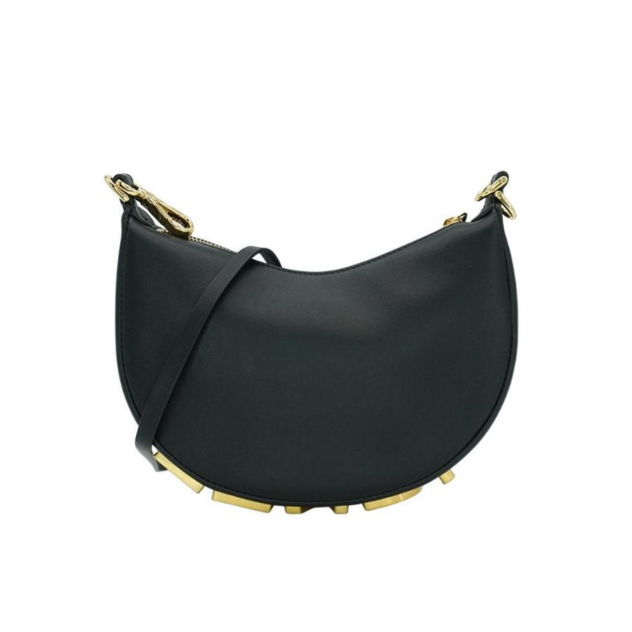 Fendi Mini Graphy 復古金logo牛皮彎月二用包(8BS081-黑)-2