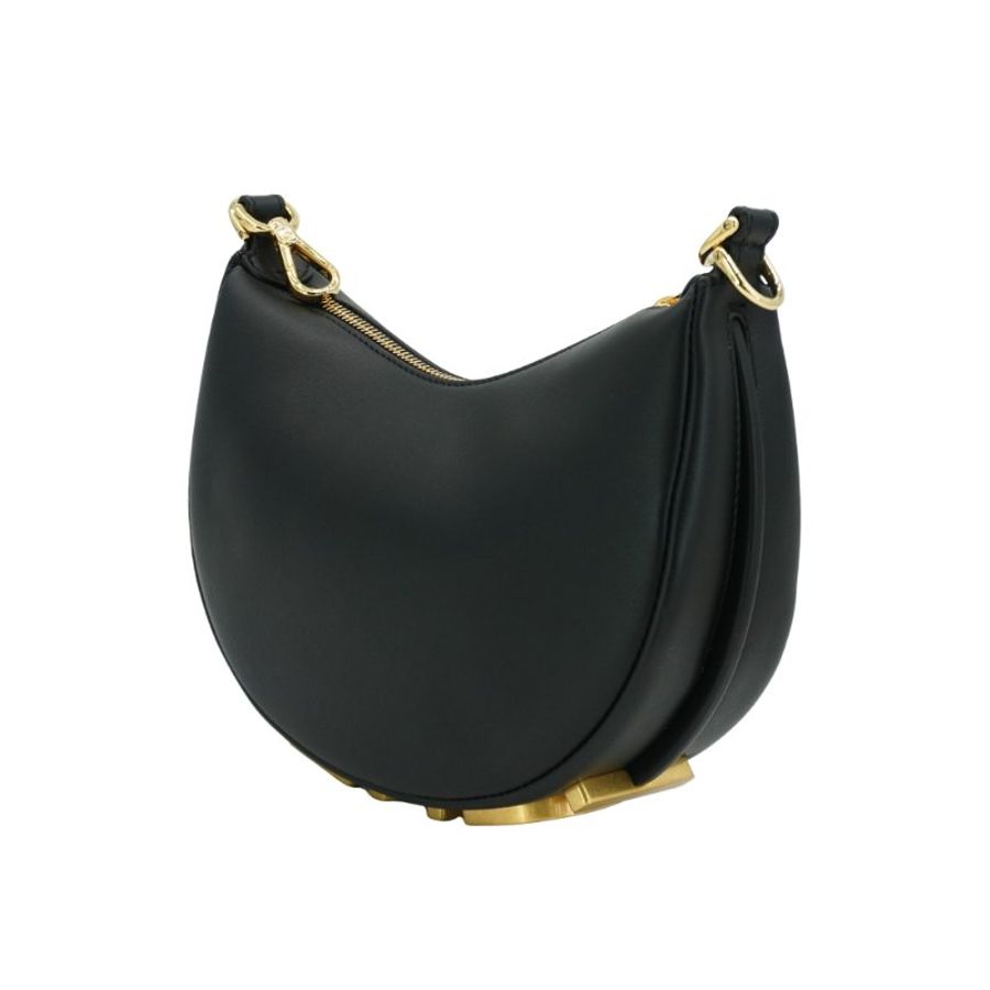 Fendi Mini Graphy 復古金logo牛皮彎月二用包(8BS081-黑)-3