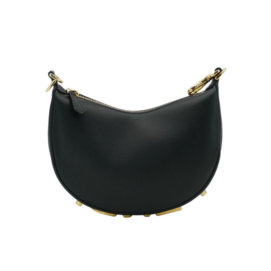Fendi Mini Graphy 復古金logo牛皮彎月二用包(8BS081-黑)-4