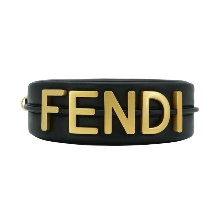 Fendi Mini Graphy 復古金logo牛皮彎月二用包(8BS081-黑)-5