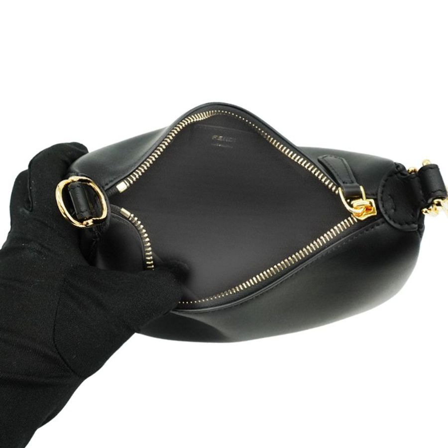 Fendi Mini Graphy 復古金logo牛皮彎月二用包(8BS081-黑)-7