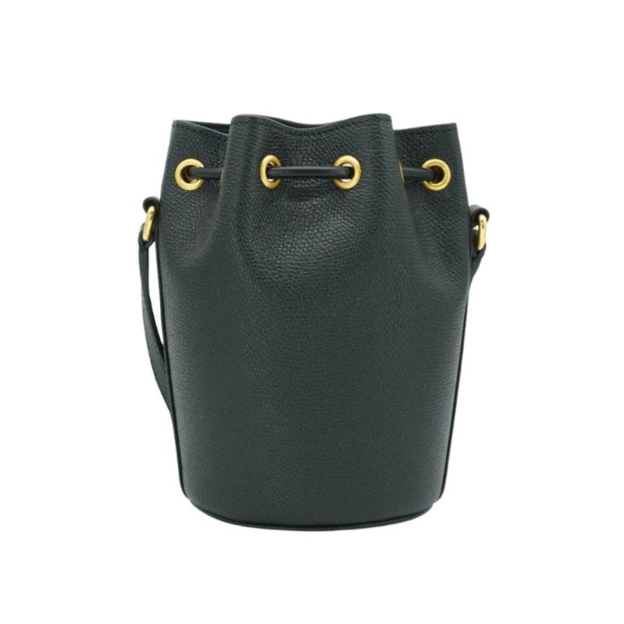 Valentino Garavani 金logo牛皮斜背水桶二用包(黑)-2