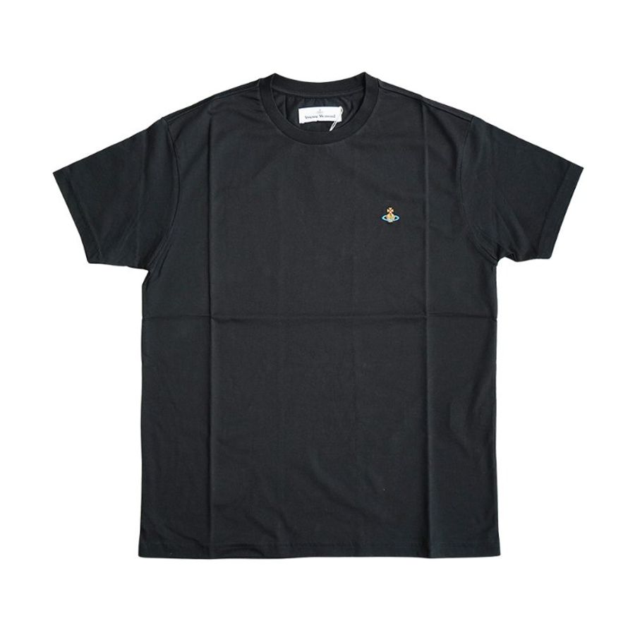 Vivienne Westwood 棉質彩色刺繡星球logo圓領男短T(黑)-0