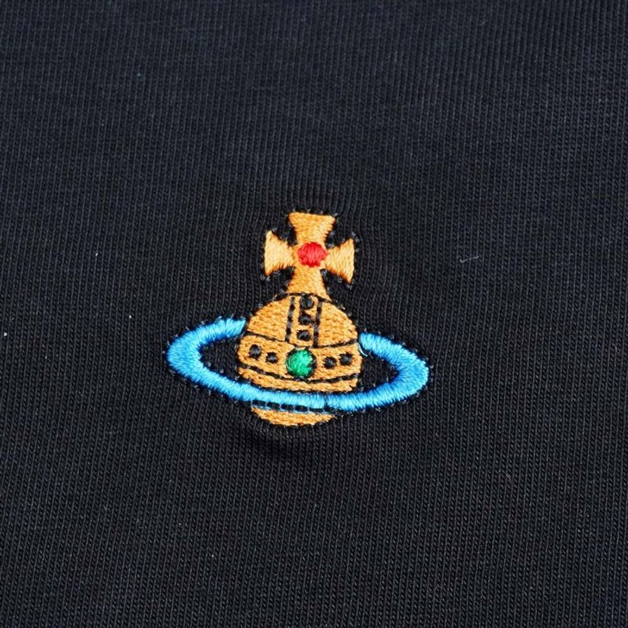 Vivienne Westwood 棉質彩色刺繡星球logo圓領男短T(黑)-2