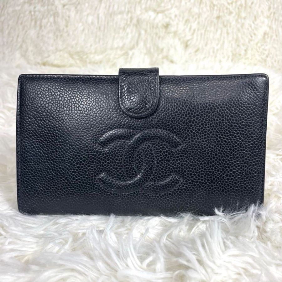 CHANEL 香奈兒 雙C Logo 荔枝皮 口金 長夾 黑色-5