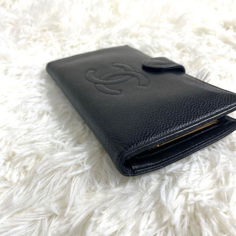 CHANEL 香奈兒 雙C Logo 荔枝皮 口金 長夾 黑色-8