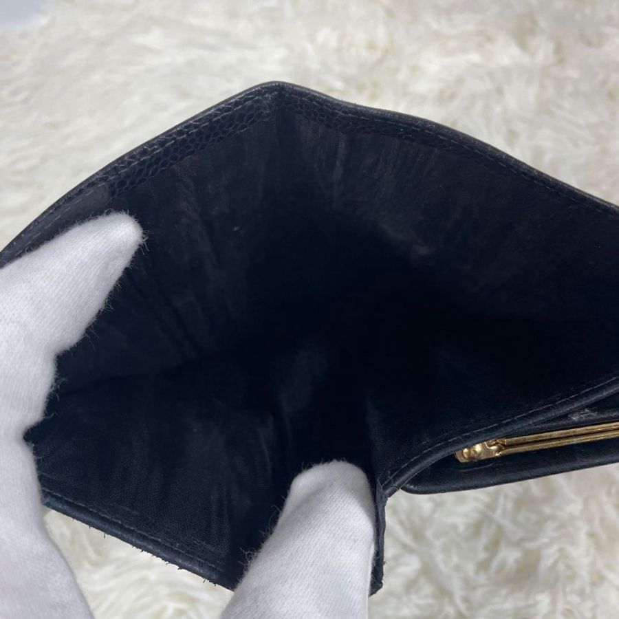 CHANEL 香奈兒 雙C Logo 荔枝皮 口金 長夾 黑色-9