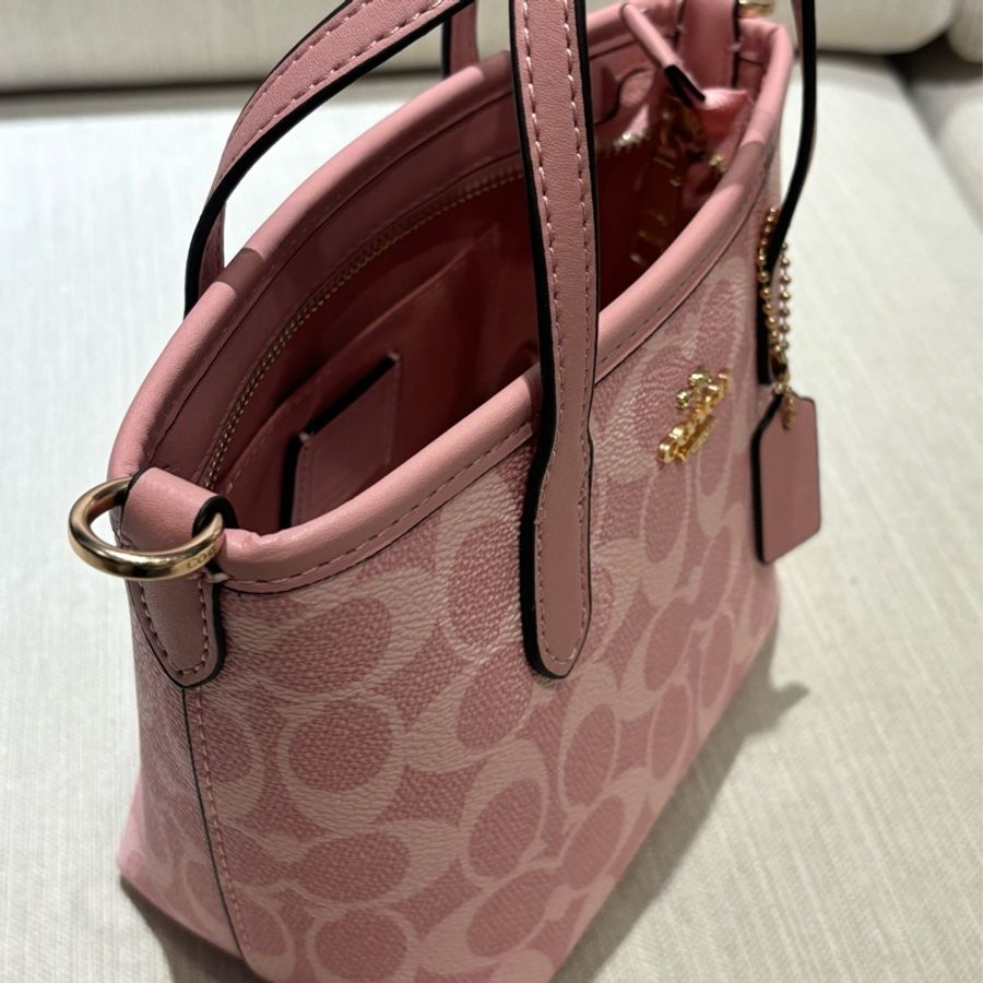 Coach 櫻花粉City Mini托特包 肩背手提包-3