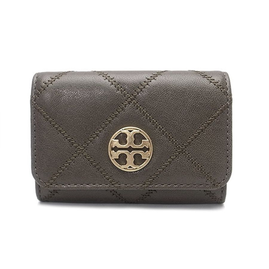 【TORY BURCH】菱格紋皮革零錢包-岩石灰-4