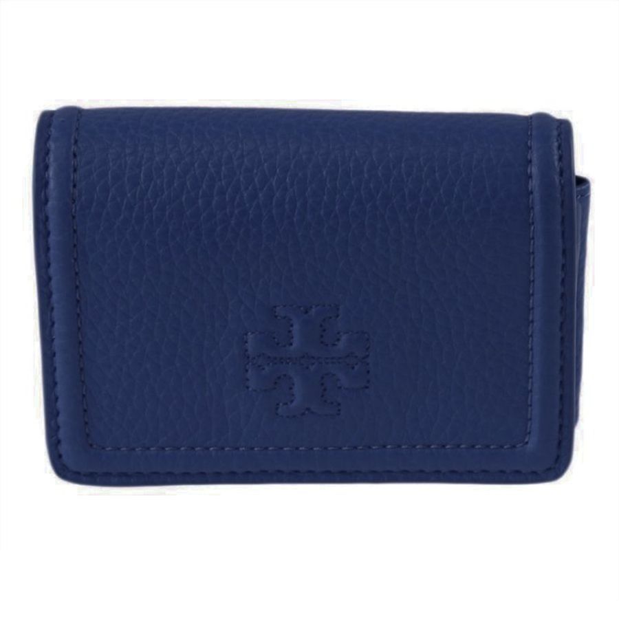 【TORY BURCH】雙T-LOGO素面皮革短夾-深藍-0