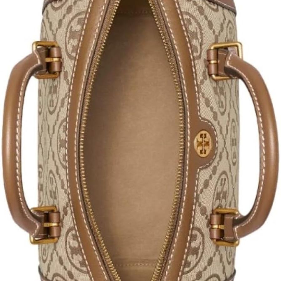 Tory Burch 織布拼接皮革波士頓包-卡其-2