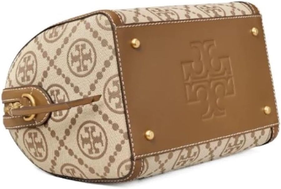 Tory Burch 織布拼接皮革波士頓包-卡其-3