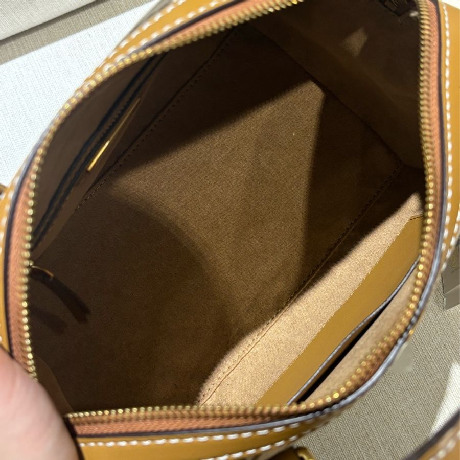 Tory Burch 織布拼接皮革波士頓包-卡其-8