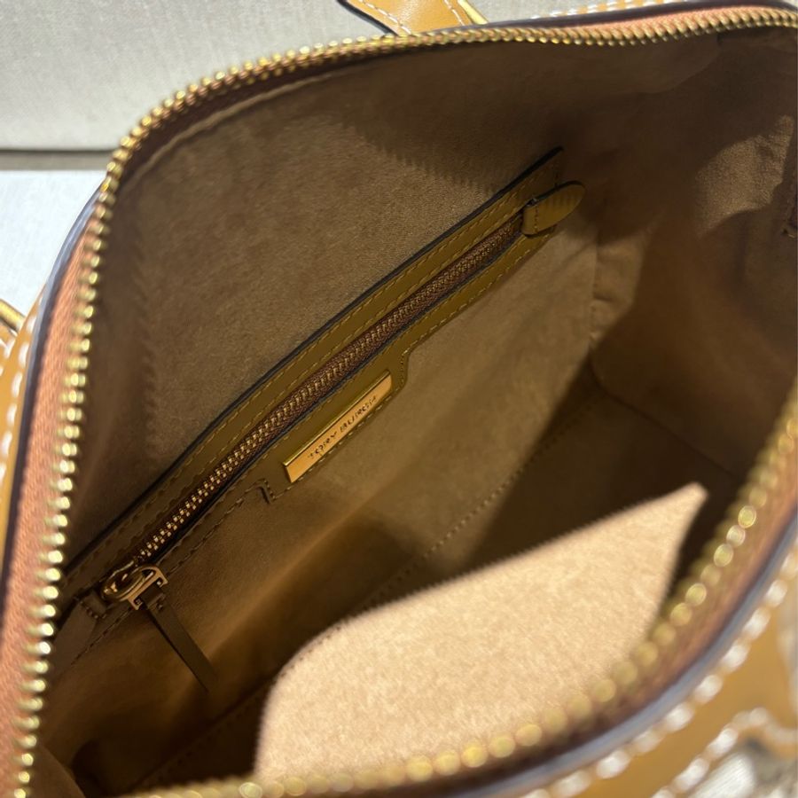 Tory Burch 織布拼接皮革波士頓包-卡其-9