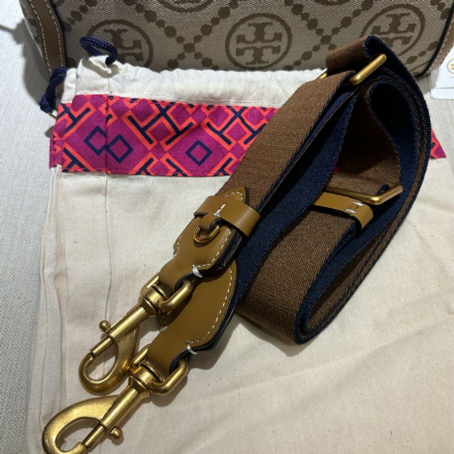 Tory Burch 織布拼接皮革波士頓包-卡其-11