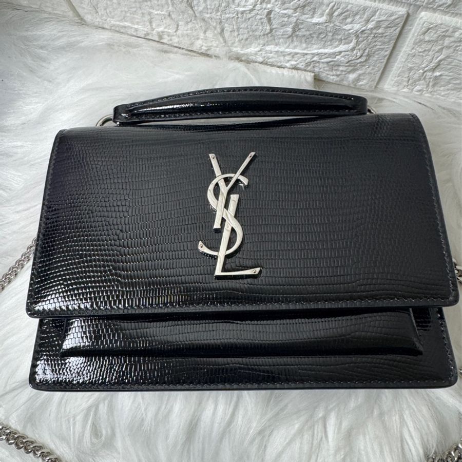 YSL黑蜥蜴皮紋銀釦兩 用包-9