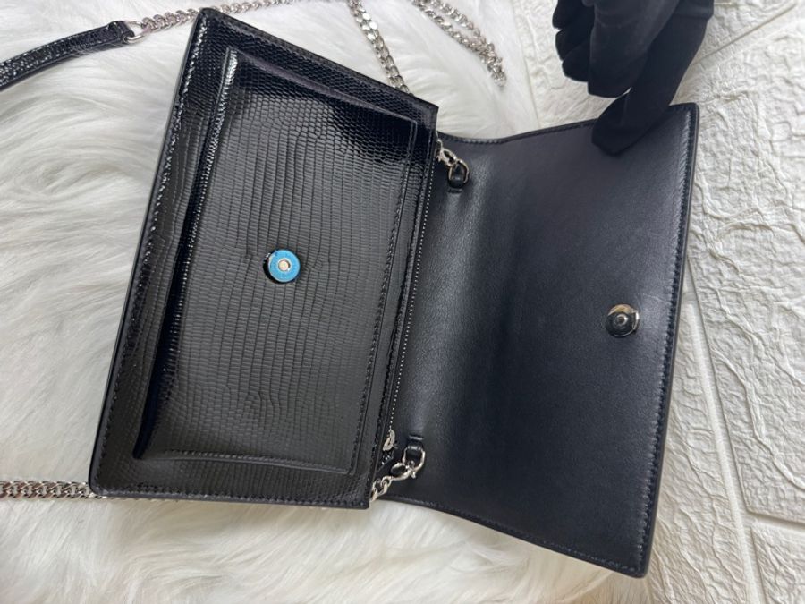 YSL黑蜥蜴皮紋銀釦兩 用包-17