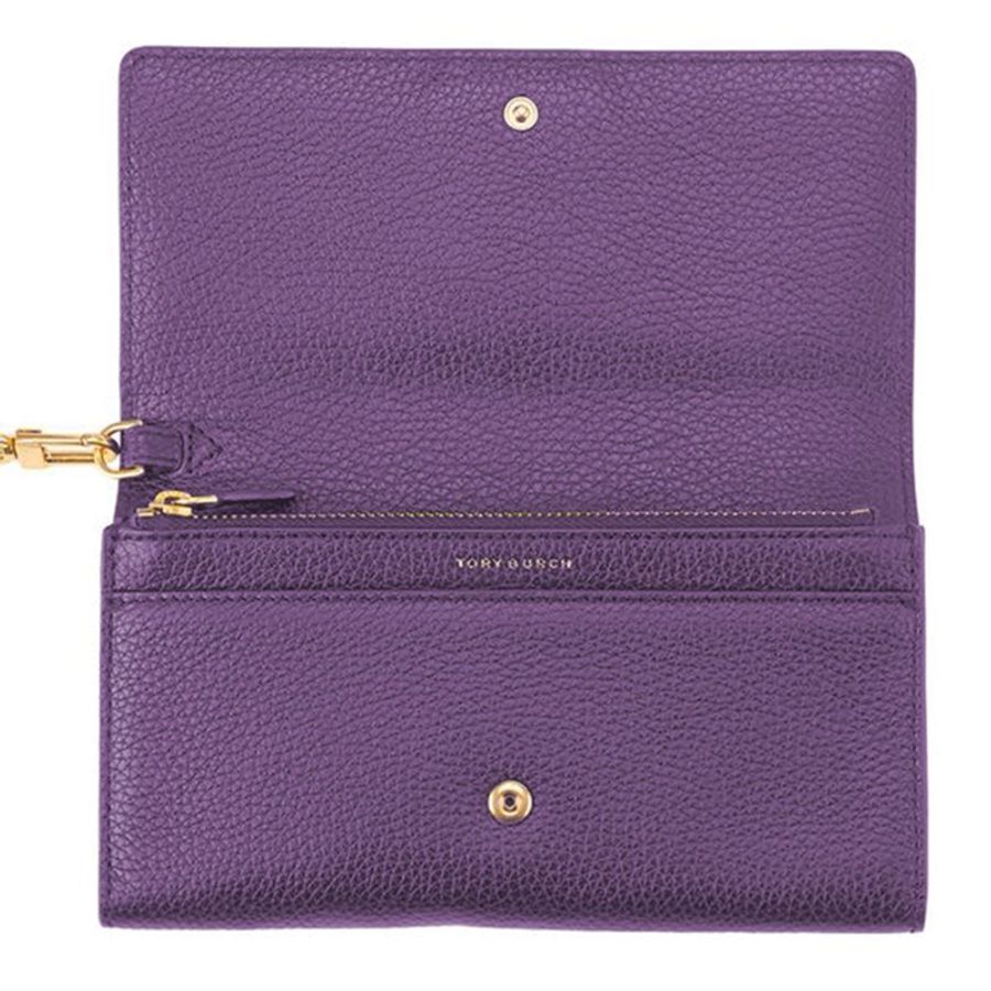 【TORY BURCH】雙T-LOGO皮革翻蓋手拿包長夾-深葡萄紫-2