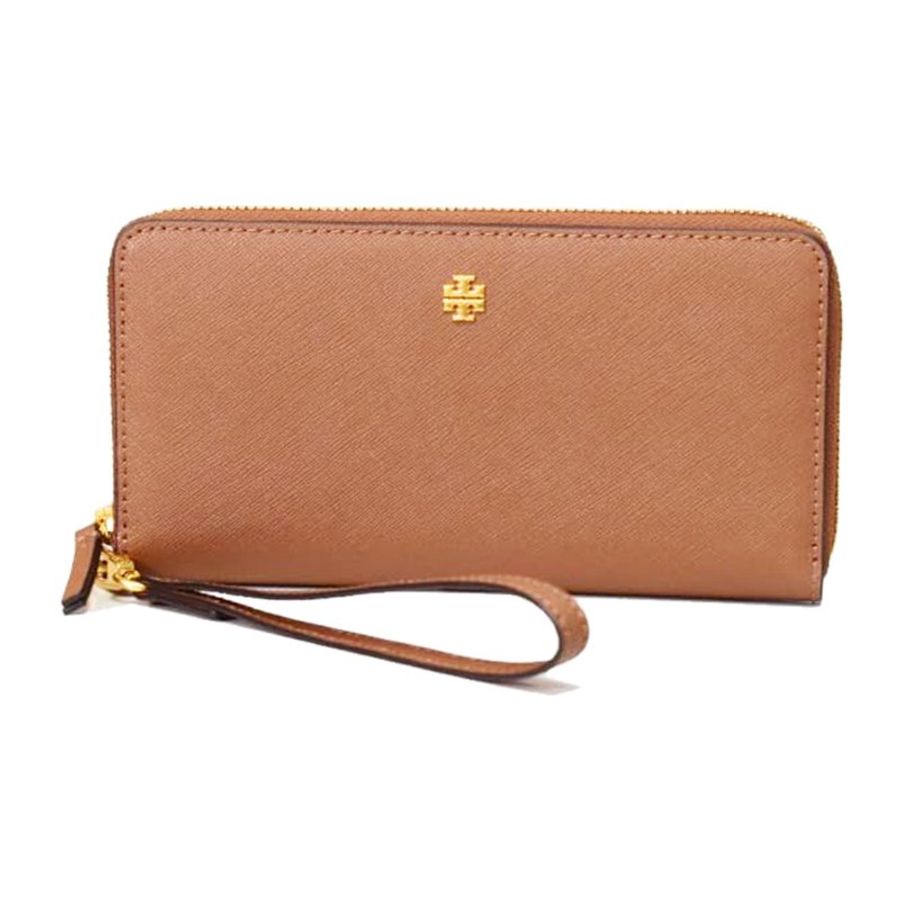 【TORY BURCH】防刮皮革拉鍊長夾-焦糖色-0