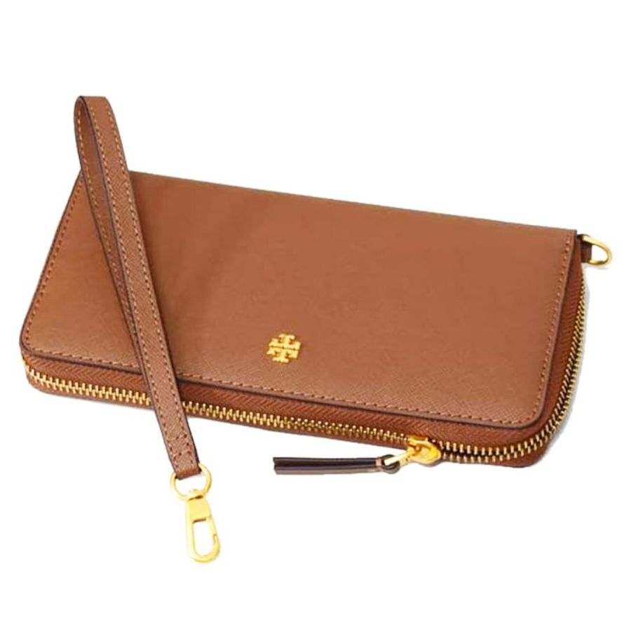 【TORY BURCH】防刮皮革拉鍊長夾-焦糖色-1