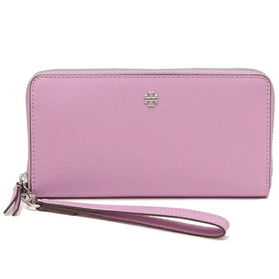 【TORY BURCH】防刮皮革拉鍊長夾-粉紫色-0
