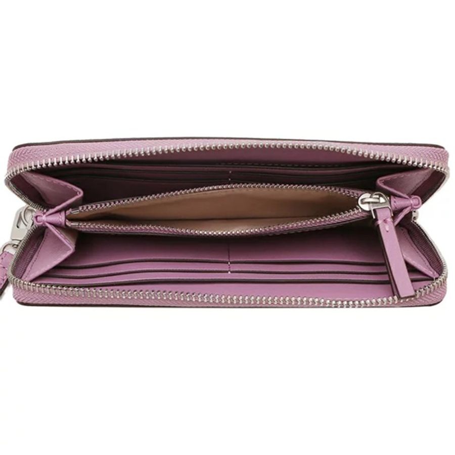 【TORY BURCH】防刮皮革拉鍊長夾-粉紫色-3
