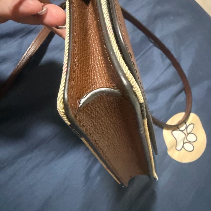 BURBERRY 巴寶莉 英系經典棉麻格紋拼接手機多卡零錢晚宴包斜背包-3