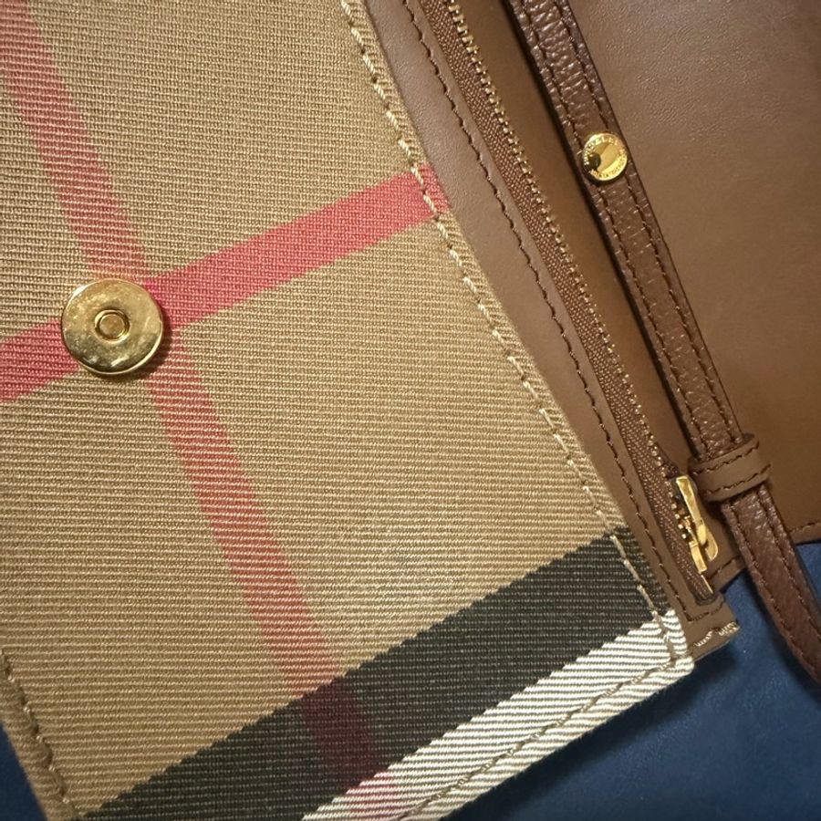 BURBERRY 巴寶莉 英系經典棉麻格紋拼接手機多卡零錢晚宴包斜背包-12