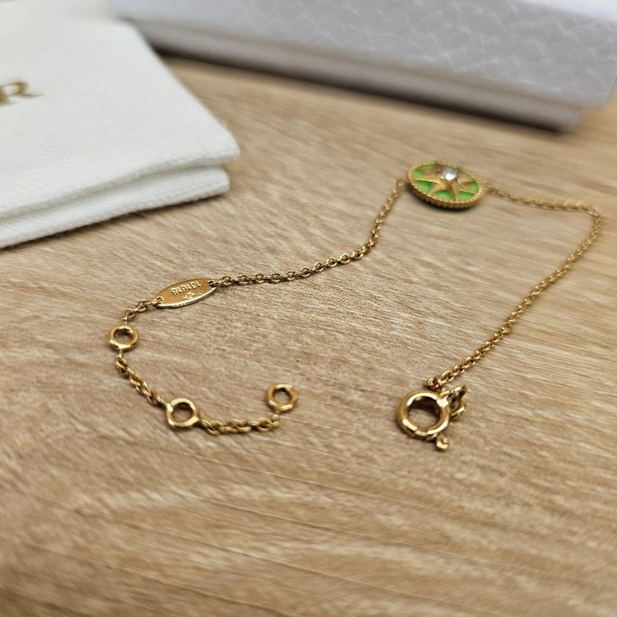 [少見美品❣️] Dior RosedesVents黃K金綠孔雀石單鑽八芒星手鍊-8