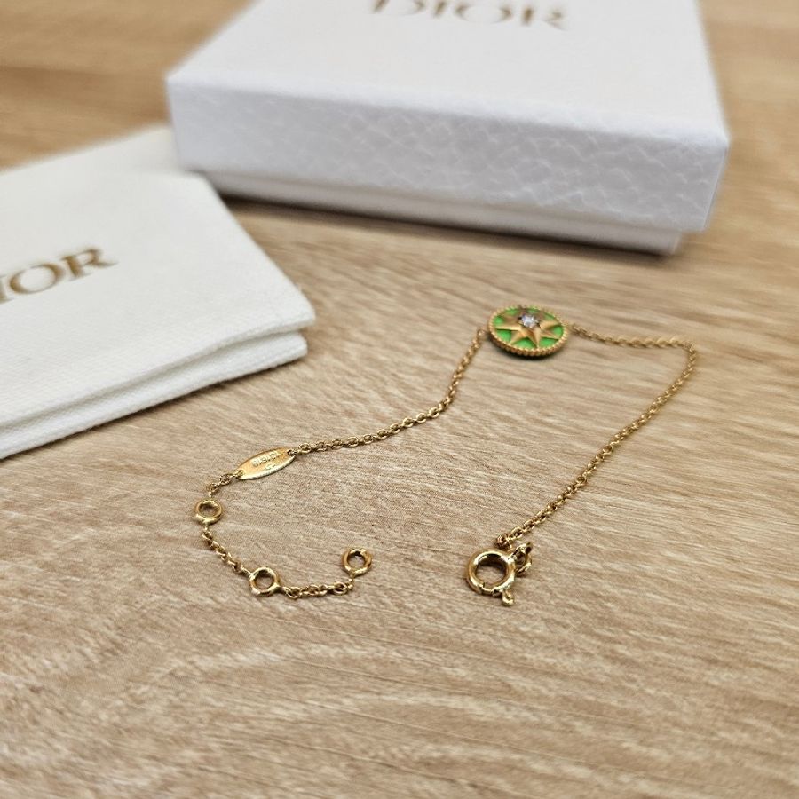 [少見美品❣️] Dior RosedesVents黃K金綠孔雀石單鑽八芒星手鍊-9