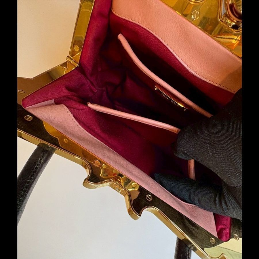 Miu Miu 粉/紅色皮革拼接手提包-19